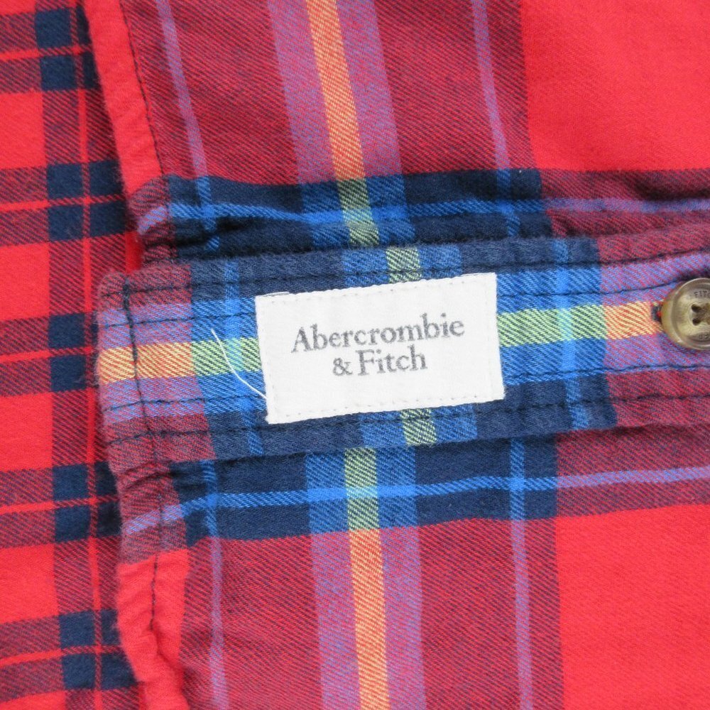 Abercrombie & Fitch Red Flannel Plaid Jacket Size M Buttoned Muscle Jacket - Picture 7 of 14